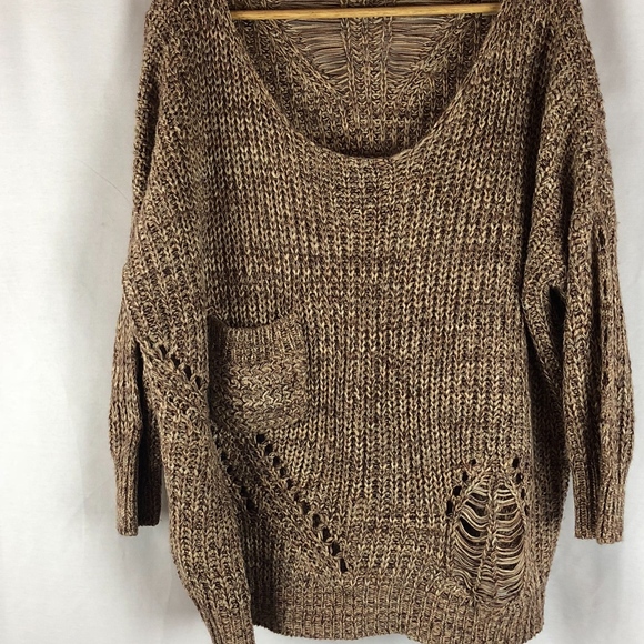 Lani Sweaters - LANI | Brown Knit Scoop Neck Sweater- L
